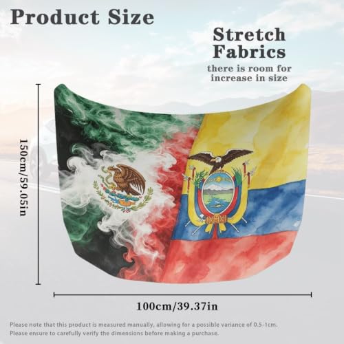 Image of Car Hood Cover Mexican Flag and Ecuador Flag Car Hood Protector Waterproof Universal Automotive Exterior Accessories Patriotic Decorations for Compact Vehicles Sedans Trucks SUVs Pickup