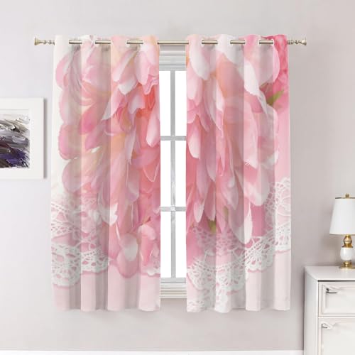 BaoNews Beautiful Flowers Color Pink Floral Plant Bedroom Curtains,Soft Pastel Blackout Polyester Grommet Window Treatment Drapes for Living Room, 2 Panels 52X63 Inches
