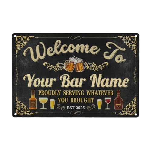 Custom Bar Sign Personalized Metal Signs for Outdoors Indoors Bar Signs for Home Bars Tin Sign Metal 12x8