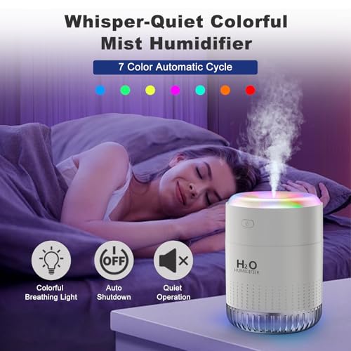 Image of Rechargeable Mini Humidifier with 7 Color Light, Small Personal Desktop Humidifier for Baby Bedroom, Office, Nursery, Travel with Auto Shut-Off, Super Quiet (Gray)