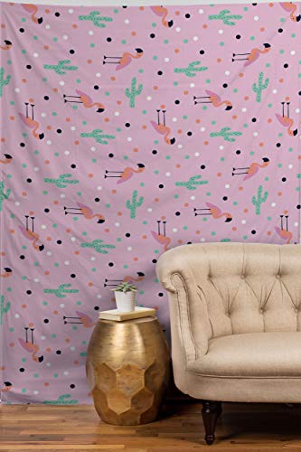 Image of Society6 Society 6Doodle by Meg Flamingo and Cactus Tapestry, 60 in x 80 in, Multi