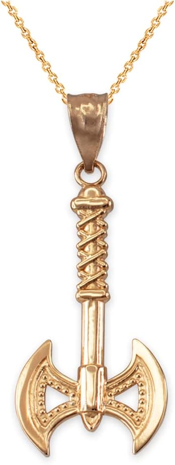 LA BLINGZ 10K Yellow Gold Viking Tomahawk Axe Pendant Necklace