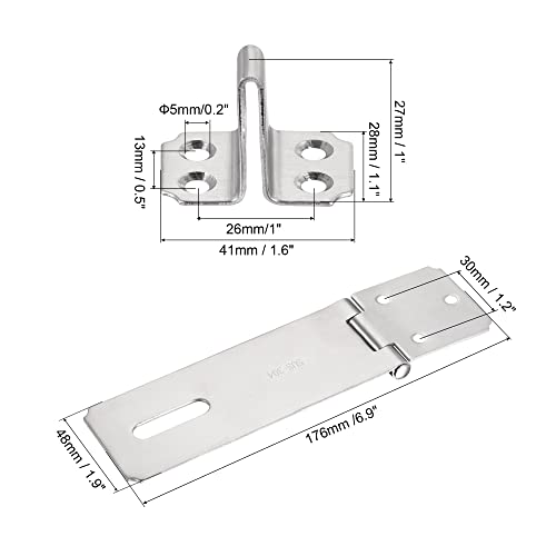 Image of MECCANIXITY 5 Inch Stainless Steel Thick Door Latch Hasp Lock Heavy Padlock Clasp with Screws for Cabinet Closet Gate, Silver