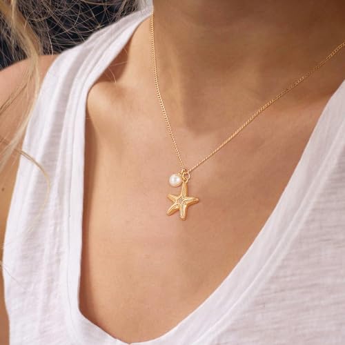 MTMY Gold Starfish Necklace 14K Gold Plated Shell Conch Ocean Pendant Necklace for Women Beach Summer Jewelry3