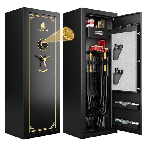 KAER 25 Gun Safe Biometric - Gun Safe for Rifles and Pistols Assembled, Large Gun Cabinet for Shotguns, Digital Fingerprint Rifle Safe with Removable Gun Racks,Pistol Pockets