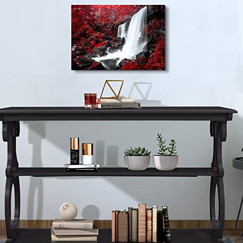 Forest Canvas Wall Art Red And Black Wall Decor Bathroom Mountain Waterfall Landscape Pictures Print Tropical Tree Painting Poster Nature Scenery Artwork For Living Room Bedroom Home Decorations 12X16” #TOP7