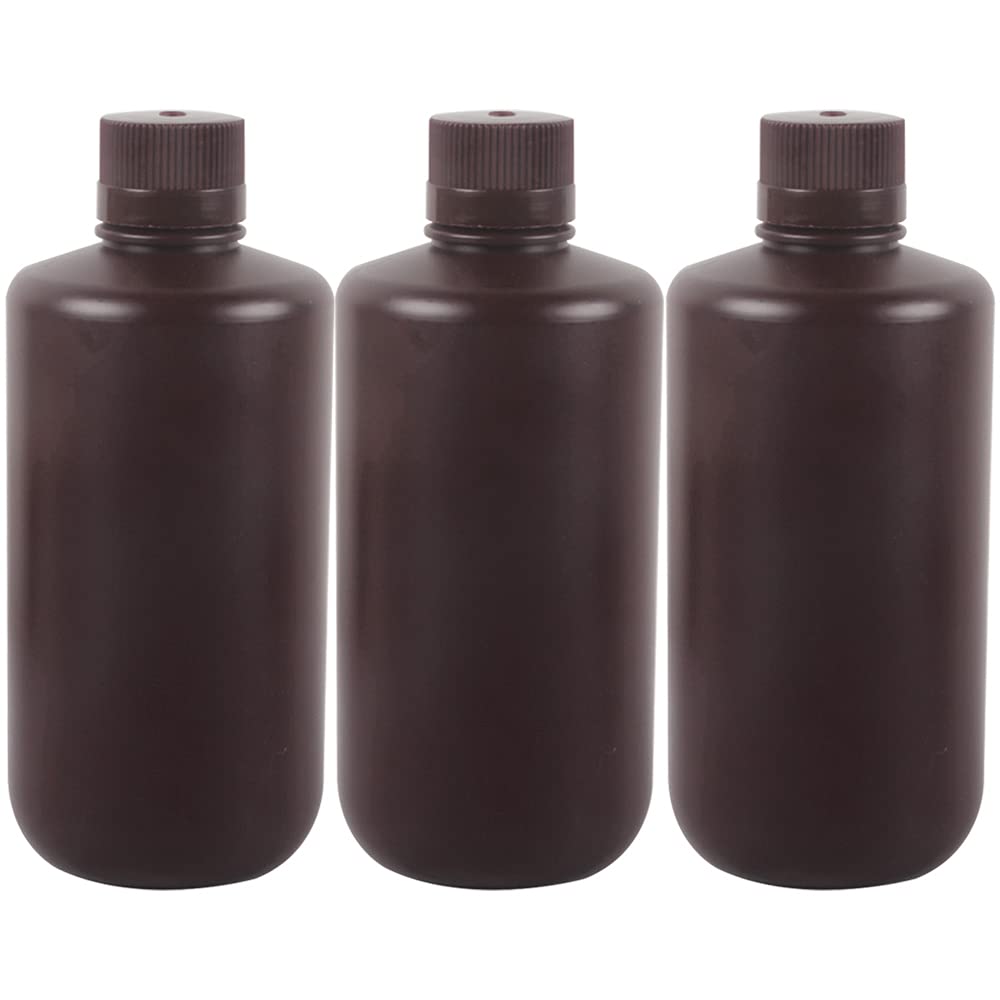 3 pièces 1L/1000 ml/35.2 oz processeur de Chambre Noire Chimique Liquide développeur Bouteilles de Stockage en Plastique pour 135 120 Film Photo négatif (3X 1L Brown Bottle)