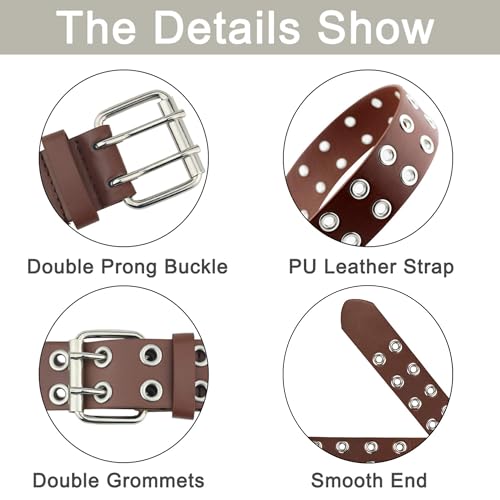 Women's PU Leather Belt with Grommets - Adjustable Strap for Pants & Skirts,Black, Brown, White3
