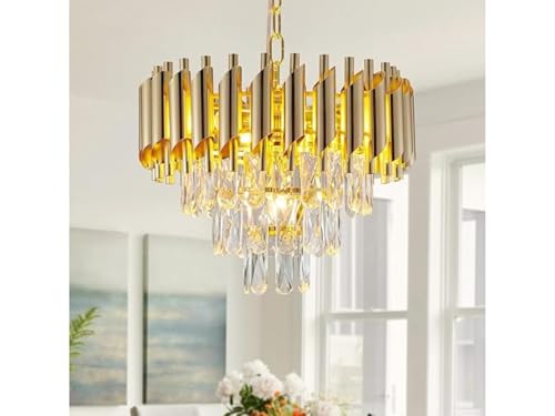 Image of Modern 3-Tier Crystal Chandelier Decorative Pendant Crystal Jhumar | for Home| Chandelier for Restaurant | Jhoomar for Hotel | Light Fixture (Gold, 300MM) A