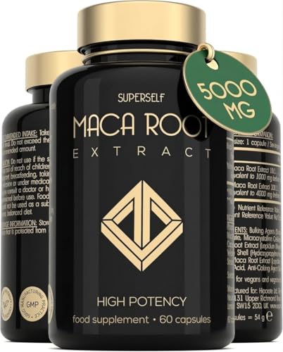 Maca Root Capsules 5000mg - Black & Yellow Maca Tablets for Women & Men - High Potency Herbal Booster - Macca Root Powder Extract 60 Capsules - Vegan Supplement