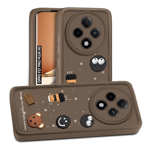 Image of AESTMO Back Case Cover for Oppo F27 Pro Plus 5G | Cute Fun Cartoon 3D Ball | Coffee Silicone Case | Full Body Protection | Camera Protection Back Cover for Oppo F27 Pro Plus 5G (Brown)