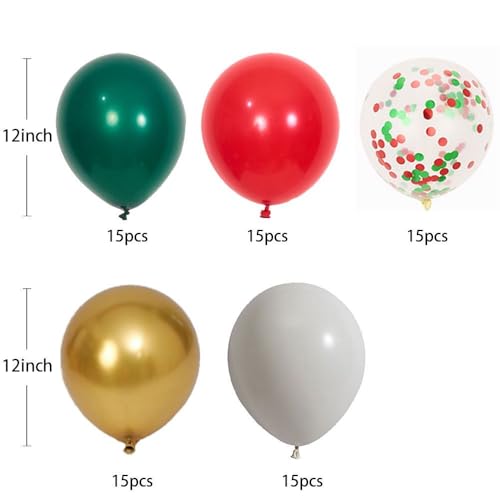 75pcs Christmas Balloons Red Green White Metallic Gold Confetti 12 Inch Latex Balloons for Christmas Birthday Party Decorations - Image 4