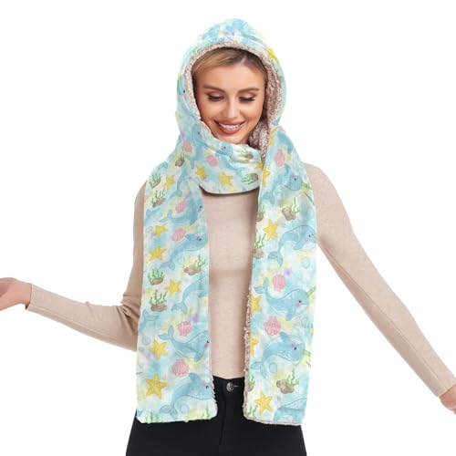 Bonnet d'hiver contre le froid à capuche écharpe gants femme narval bleu vert
