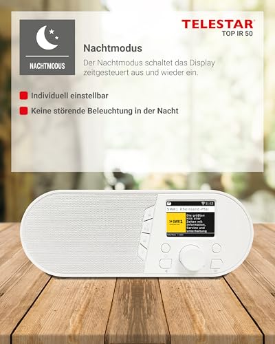 TELESTAR TOP IR 50 – Internetradio (Bluetooth Audio-Streaming, 7 W, USB-Aufnahmefunktion, Stationstasten am Gerät, Hotelmodus, Fernbedienung) – Weiß – Bild 8