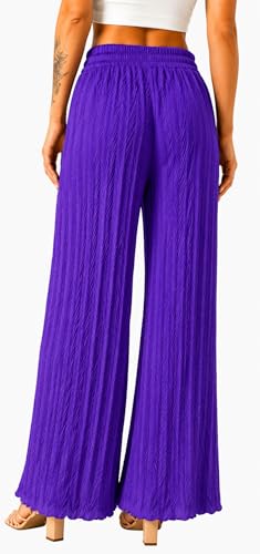 Image of Ebifin Women Pleated Palazzo Pants, Elastic Waist, Free Size, Casual Summer Wide Leg Trousers, Flowy Lightweight Lounge Pants for Travel, Vacation