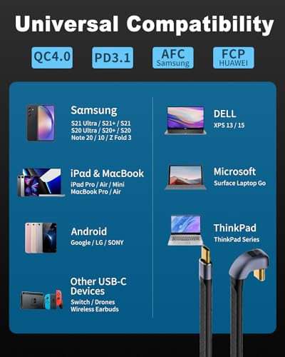 Image of Poyiccot Short USB C Cable 5inch, U Shape 180 Degree USB C Cable (PD 3.1 240W, 40Gbps, 8K@60Hz), Flat Type C Charging Cord Compatible for iPhone 15, External SSD, Docking Station,Thunderbolt 4