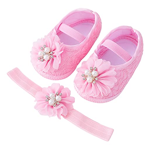 2pcs/Set Newborn Baby Girl Princess Mary Jane Shoes Infant Wedding Dress Flat Shoes with Free Headband - Main Image