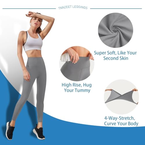 Image of TNNZEET High Waisted Leggings for Women - No See Through Tummy Control Cycling Workout Yoga Pants with Pockets Reg & Plus