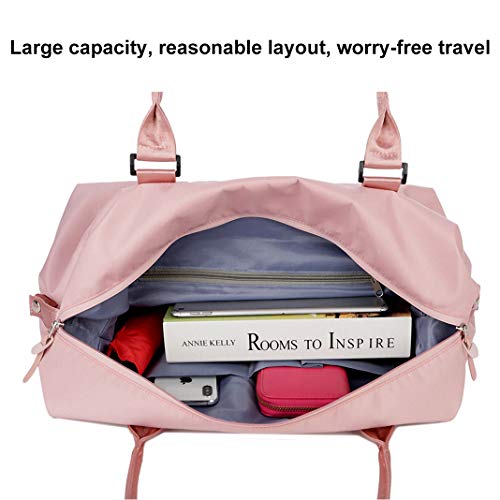 Sports Gym Bag, Workout Duffle Bag, Weekender Overnight Bag Handbag Gym Tote Bag with Trolley Sleeve (Pink)