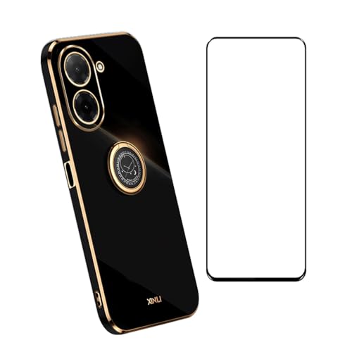 CNPUTAO Compatible with Redmi A5 4G / Poco C71 Case Slim Soft Cover with Screen Protector,TPU Bumper with Kickstand Ring Holder Protective Cover,Black