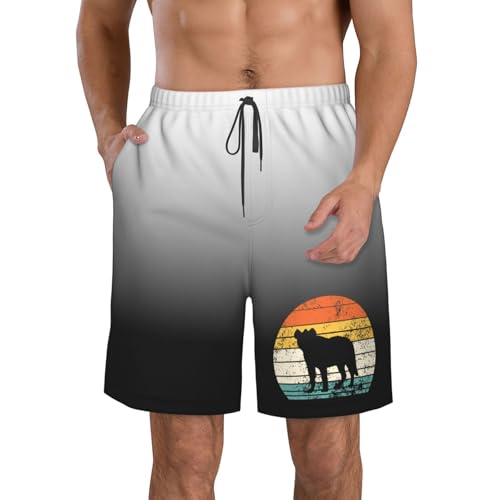 Retro Hyena Mens Swimming Trunks Beach Shorts Quick Dry Board Short Funny Swimwear Bathing Suits,