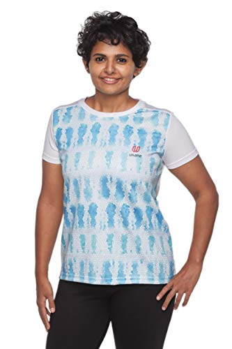Image of Uhane Women's Gym Dri-Fit Crew Neck Printed T-Shirt (Blue Honeycomb) Short Sleeves Top for Sports and Fitness