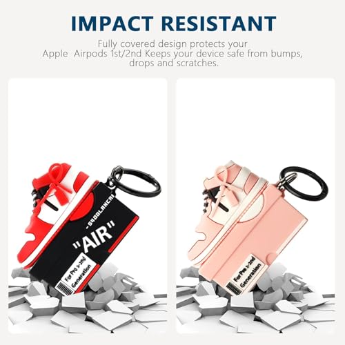Image of Gedicht for Apple AirPods Pro 2nd Generation Case,Cute Cartoon Shoe Box Soft Silicone Protective Cases for AirPods Pro 2 Case with Keychain for Women Men, A-Red+Pink,2Pack