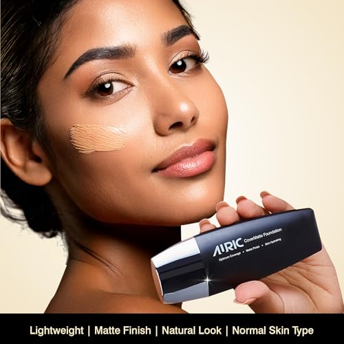 Image of AURIC BEAUTY PRODUCTS PRIVATE LIMITED Full All Skin Covermatte Flawless Finish Hydrating & Long Lasting Liquid Foundation With Matte Finish & Optimum Coverage I Paraben Free I Cool Sand, 30Ml