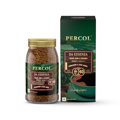 PERCOL Premium Instant Coffee | Da Essenza Blend 40 | Crafted with Premium Imported Beans | Freeze Dried | Designed in UK | 100g Jar | 100% Pure Coffee | Flavorful & Aromatic Coffee