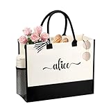 JTENGTOP Alice Tote Bag - Embroidery Name Canvas Tote Bag Gifts for Women, Bridesmaid, Bride, Anniversary, Valentines, Birthday, Mom, Coworker, Grandma, Friends