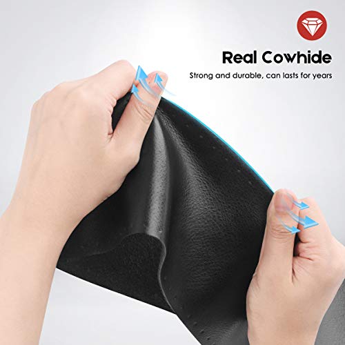 Belinous Leather Steering Wheel Cover Lace Up, Stitch On Wrap, Universal Fit 13-20 Inch Car Truck Suv Pickup Boat, A Whole Piece Of Cowhide, Diy Stitch W/Needle Thread (Size M4, Black) #TOP3