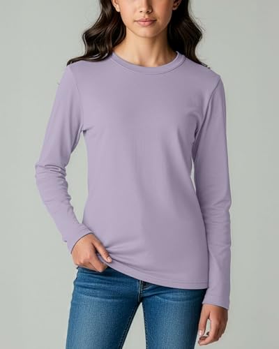 Image of Real Essentials 4 Pack: Girls' Cotton Long Sleeve Crew Neck T-Shirt - Athletic Tee Shirt for Teens Kids Youth (Ages 4-16)