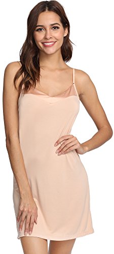 Gys Womens Bamboo Full Slip Sexy Chemise Nightgown Lightweight Spaghetti Strap Camisole Mini Dress, Beige, Large #TOP1