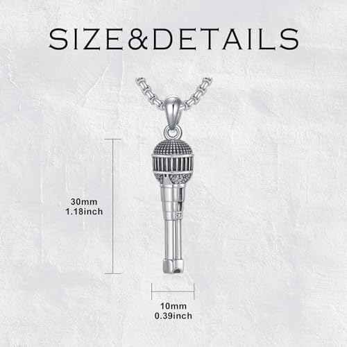 Microphone Necklace 925 Sterling Silver Microphone Pendant Jewelry for Men Women, w/Stainless Steel Chain 22''+2'' - Image 6