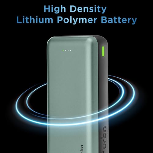Image of URBN 20000 mAh 22.5W Super Fast Charging Ultra Compact Power Bank with Quick Charge & Power Delivery, Type C Lightning Input /Output, Made in India, Type C Cable Included (Green)