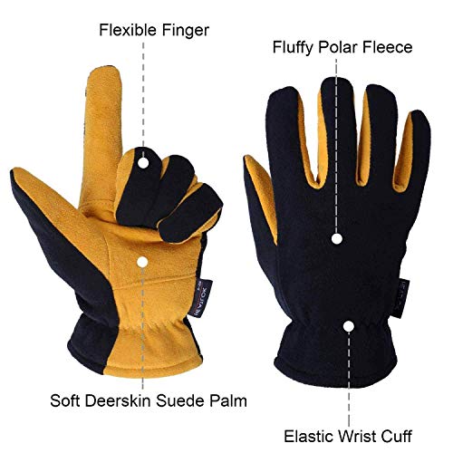 Skydeer Mens Winter Insulated Snow Work Gloves With Deerskin Suede Leather, Flexible & Durable & Warm & Windproof For Cold Weather Work, Driving, Cycling (Sd5167T/Xl, Warm 3M Thinsulate Insulation) #TOP2