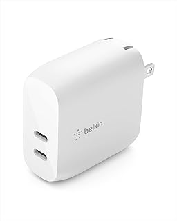 Belkin 40W Dual Port USB-C Wall Charger, USB Type C Charger Fast Charging for iPhone 15, 15 Plus, 15 Pro, 15 Pro Max, 14, 14 Pro, 14 Pro Max, iPhone 13 Series, Galaxy S23 Ultra, iPad, AirPods & More