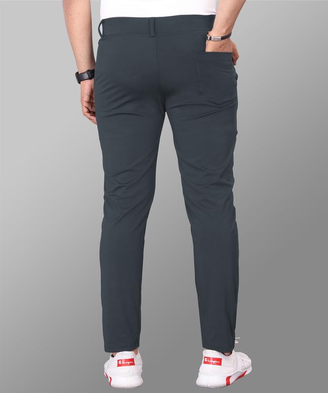 Image of MiraMichi Men's Slim Fit Stretchable Casual Mid Rise Trousers | Stylish Lycra Blend Pants for Office, Party