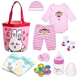 10 Pieces Reborn Baby Doll Clothes Pink Monkey for 17-22 Inch Newborn Baby Dolls Clothes Accessories Diaper Bag Set