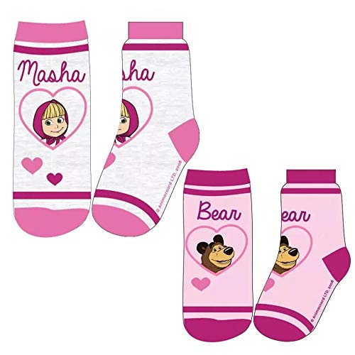 Los fantasías de casa calcetines para niña talla 23/26 juego de 2 piezas Masha y el oso de algodón rosa y gris con licencia Animaccord Cover