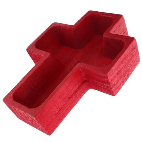 Alipis Wooden Cross Tray, Wood Prayer Dough Bowl Wooden Rustic Prayer Bread Bowls Charcuterie Board Fruit Tray Snacks Platters for Blessing Farmhouse Home Decor Red
