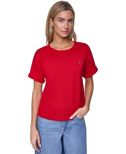 Image of Nautica Women's Crew Neck Solid Short Sleeve Sweater
