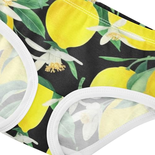 Bright Yellow Lemons Black Panties for Girl Girls Underwear Toddler Cotton Florals Undies Kids Briefs 2t4