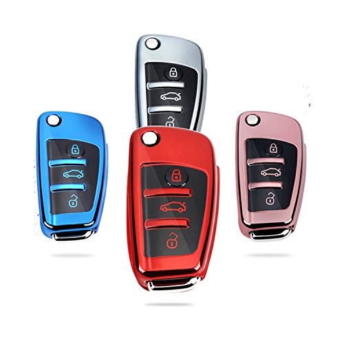 M.JVisun Soft TPU Case Cover Protector Case for Audi Flip Car Remote Key Fob Cover for Audi A1 A3 A4 A6 A8 Quattro Q2 Q3 Q7 R8 RS3 RS6 S3 S6 TT TTS Key Shell - Glossy Pink - Braided Keychain - Image 6