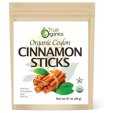 True Organic Cinnamon Sticks 01 Oz, Premium Grade, USDA Organic & Kosher Certified, Non-GMO, Ceylon Cinnamon stick, Perfect for Baking, Cooking, Drinks & Beverages, Pure Ceylon Premium Quality Cover