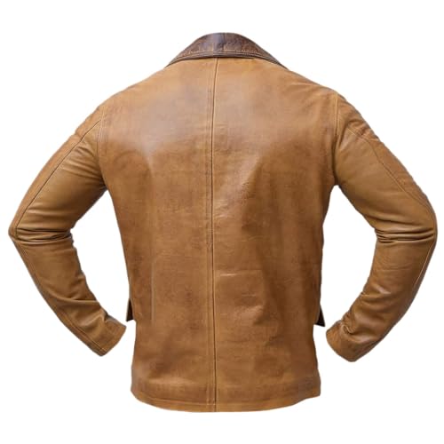 Mens Genuine Lambskin Real Leather Tan Blazer Button Coat Jacket Soft Stylish B0372