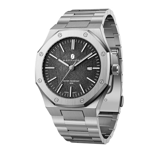 Image of Sapphero Watches for Men Waterproof Luminous Watches with Date Dial Chronograph Analog Quartz Movement Steel Stainless Business Wrist Watches Mens Gifts