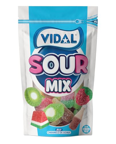 Sour Mix Vidal 180 gr – Golosinas surtidos con pica, sabores kiwi, sandía y cola, bolsa grande para fiestas, eventos y compartir