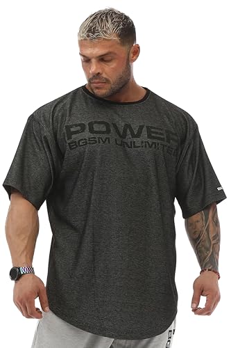Men's Oversize Gym Fitness and Bodybuilding T-Shirt, Cotton O-Neck Lifestyle Top (Anthracite, XXL)