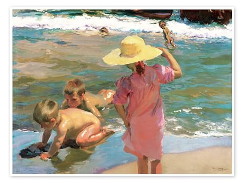 Posterlounge Niños a la orilla del mar Póster de Joaquín Sorolla y Bastida 70 x 50 cm Cuadros Decoración para la pared